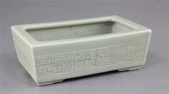 A Chinese celadon glazed narcissus jardiniere, impressed Qianlong mark, 19th century, 23.5cm